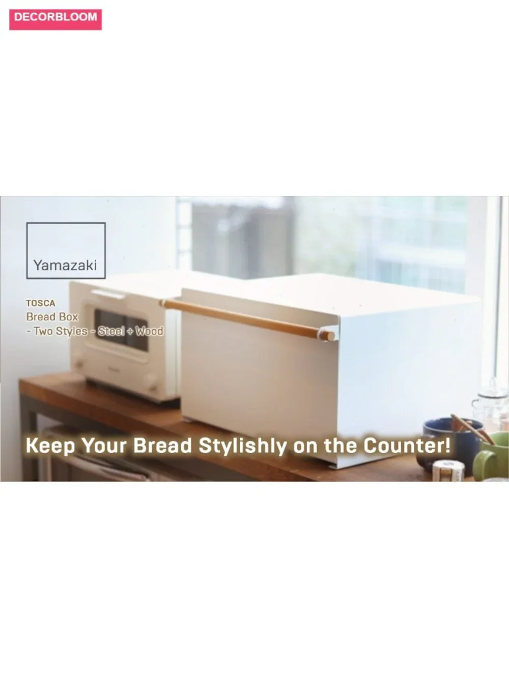 Modern Bread Box Steel + Wood Countertop Storage White